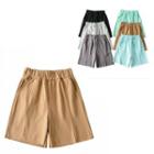 Band-waist Slit Wide-leg Shorts