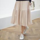 Band-waist Pleated-hem Long Skirt