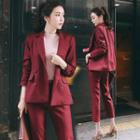 Set: Double-breasted Blazer + Cropped Straight-fit Pants