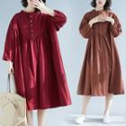 Button-up Long-sleeve Midi A-line Dress