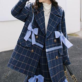 Long-sleeve Plaid Bow Coat