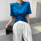 Short-sleeve Shoulder Padded Twist T-shirt