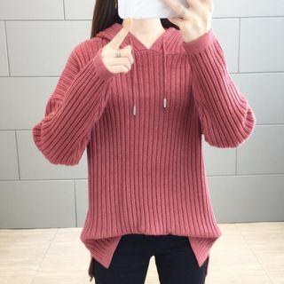 Rib-knit Knit Hoodie
