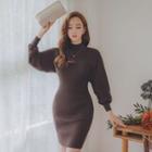 Batwing-sleeve Mock-neck Sweater Dress