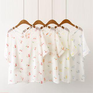 Set: Printed Short-sleeve Top + Camisole