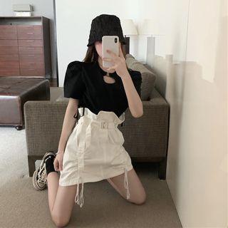 Short-sleeve Ruched Side Top / Ruched Mini Skirt