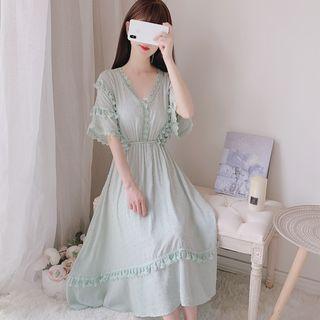 Short-sleeve Tasseled Midi Dress