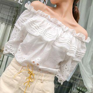 Off-shoulder Perforated Top White - One Size