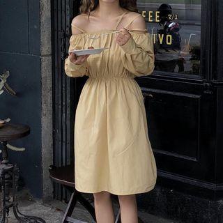 Long-sleeve Off-shoulder A-line Dress