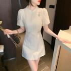 Short-sleeve Rhinestone Embellished Mini Qipao