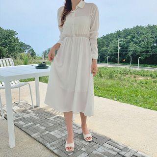 Slit-back Flared Long Shirtdress