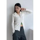 Collared Lettuce-edge Zip-up Cardigan