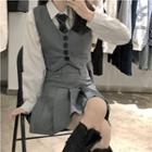 Shirt With Necktie / Vest / Mini A-line Skirt / Set