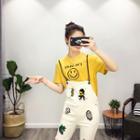 Set: Smiley Short-sleeve T-shirt + Spaghetti Strap Dungaree