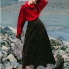 Set: Tassel Long-sleeve Top + Midi Skirt
