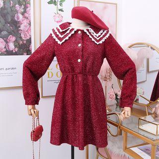 Bright Silk Lace Doll Collar Long-sleeved Dress