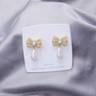 Bow Rhinestone Faux Pearl Dangle Earring 1 Pair - E1033-3 - Bow - Gold - One Size
