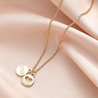 Lettering Heart Pendant Necklace Gold - One Size