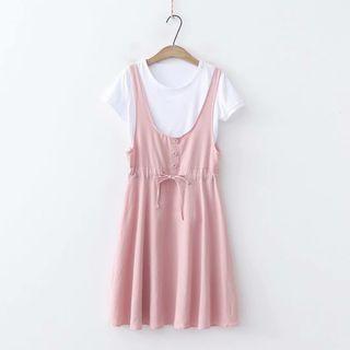 Set: Plain Short-sleeve T-shirt + A-line Dress