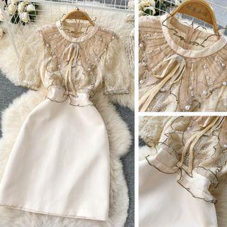 Short-sleeve Beaded Lace Dress