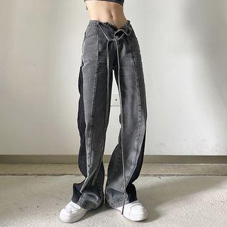 Contrast High-waist Straight Cut Jeans