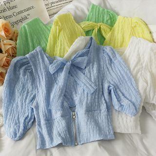 Details Embossed Chiffon Crop Top In 5 Colors