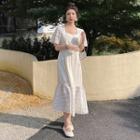 Elbow-sleeve Square Neck Midi Sheath Dress