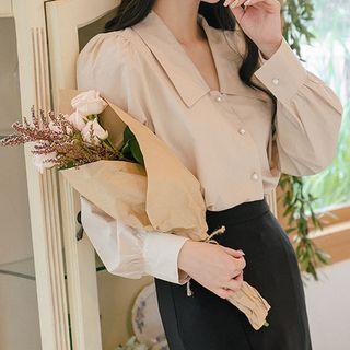 Plus Size Puff-sleeve Faux-pearl Blouse