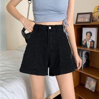 Zip-accent Wide Leg Denim Shorts