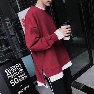 Mock Two-piece Inset Loose-fit Crewneck Plain Sweatshirt