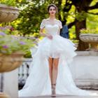 Short Sleeve High Low Wedding Gown With Train