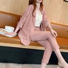 Set: 3/4-sleeve Blazer + Crop Straight Fit Pants