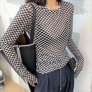 Long-sleeve Checkerboard T-shirt