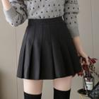 High-waist Plain Woolen Pleated Skirt