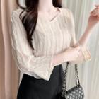Sweetheart-neck Frilled Lace Blouse