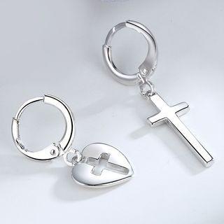 Non-matching Alloy Cross Dangle Earring 1 Pair - Non-matching Alloy Cross Dangle Earring - White Gold - One Size