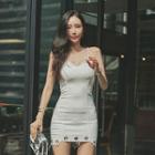 Spaghetti-strap Eyelet Mini Sheath Dress
