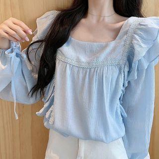 Ruffled Blouse Light Blue - One Size
