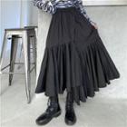 Irregular Tiered Midi A-line Skirt Black - One Size