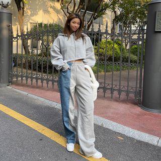 Denim-panel Wide-leg Pants