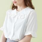 Lace Trim Short-sleeve Shirt White - One Size