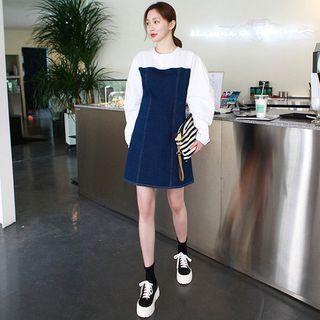 Inset Balloon-sleeve Blouse A-line Denim Dress