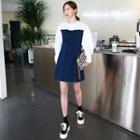 Inset Balloon-sleeve Blouse A-line Denim Dress