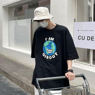 Cartoon Earth Print T-shirt