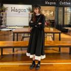 Long-sleeve Buttoned Long Dress Black - One Size