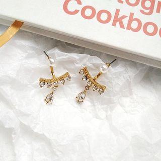 Faux Pearl Rhinestone Swing Earring 1 Pair - Stud Earrings - One Size