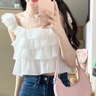 Cap-sleeve Ruffled Top White - One Size