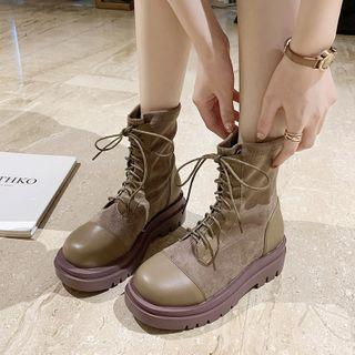 Panel Platform Lace-up Short Boots