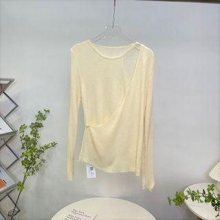 Plain Cut-out Knit Top Almond - One Size