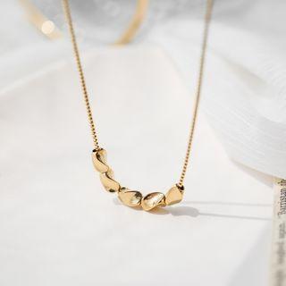 Stainless Steel Bead Pendant Necklace Necklace - Five Beads - Gold - One Size